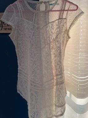 Maurices White Lace Short Sleeve Crochet Top